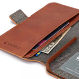 Krusell iPhone 14 Plus Fodral Leather PhoneWallet Cognac