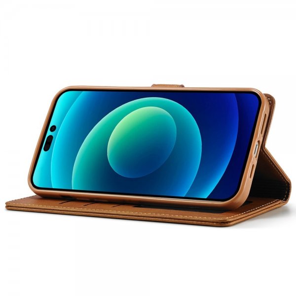 Lc.Imeeke iPhone 14 Plus Fodral med Kortfack Stativfunktion Ljusbrun