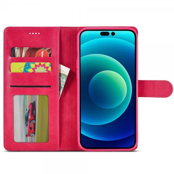 Lc.Imeeke iPhone 14 Plus Fodral med Kortfack Stativfunktion Magenta