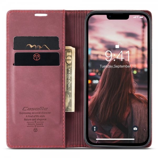 CaseMe iPhone 14 Plus Fodral Retro Flip Röd