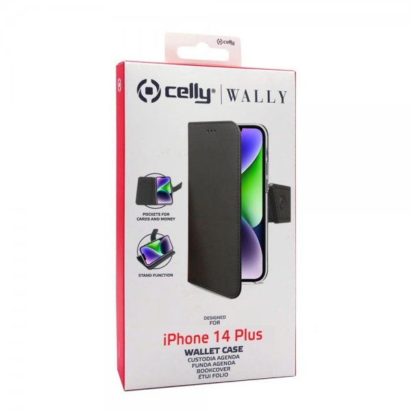 Celly iPhone 14 Plus Fodral Wally Wallet Case Svart