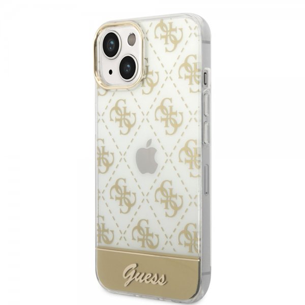 Guess iPhone 14 Plus Skal Bottom Stripe Script Logo Guld