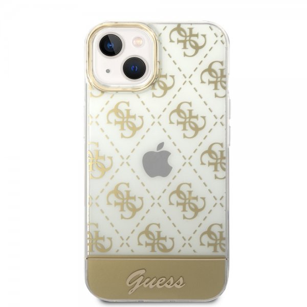 Guess iPhone 14 Plus Skal Bottom Stripe Script Logo Guld