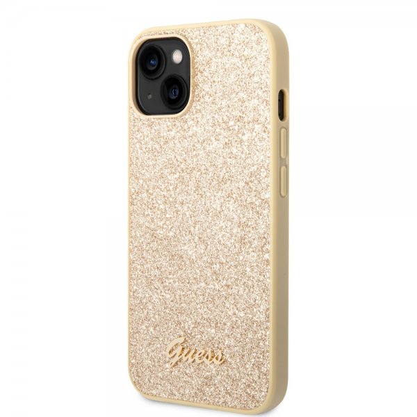 Guess iPhone 14 Plus Skal Glitter Flakes Metal Logo Guld