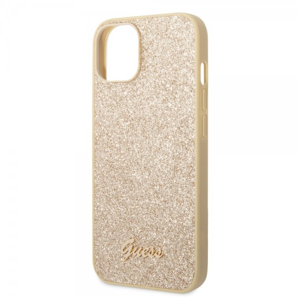 Guess iPhone 14 Plus Skal Glitter Flakes Metal Logo Guld