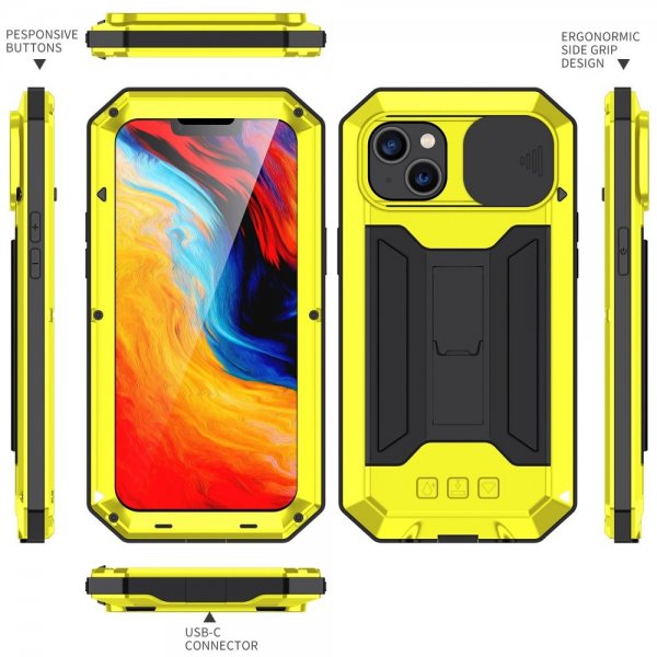 R-JUST iPhone 14 Plus Skal Kameraskydd Stativfunktion Gul