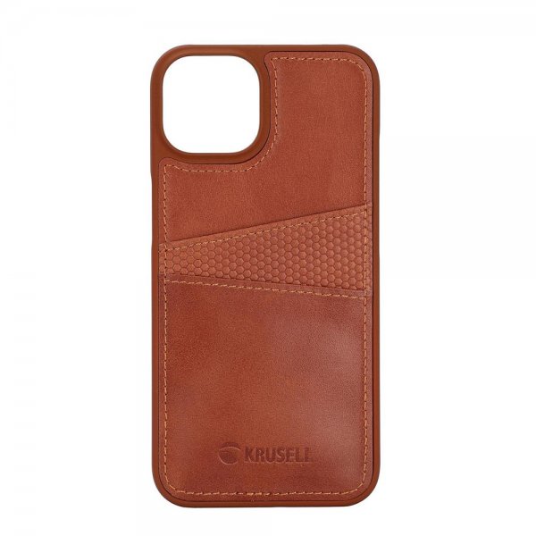 Krusell iPhone 14 Plus Skal Leather CardCover Cognac