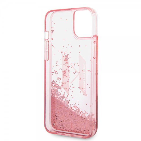 Karl Lagerfeld iPhone 14 Plus Skal Liquid Glitter Big Logo Rosa