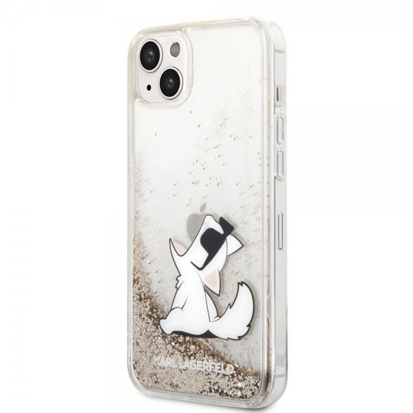 Karl Lagerfeld iPhone 14 Plus Skal Liquid Glitter Choupette Guld