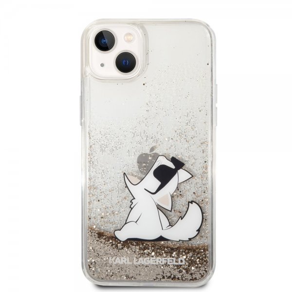 Karl Lagerfeld iPhone 14 Plus Skal Liquid Glitter Choupette Guld