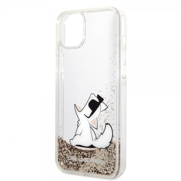 Karl Lagerfeld iPhone 14 Plus Skal Liquid Glitter Choupette Guld