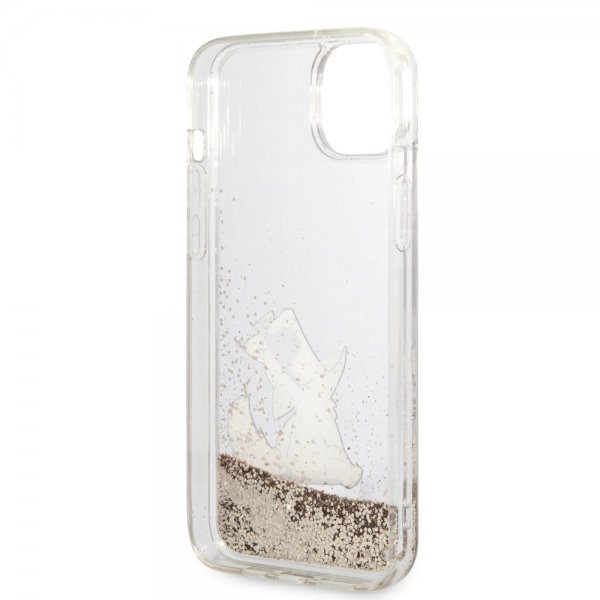 Karl Lagerfeld iPhone 14 Plus Skal Liquid Glitter Choupette Guld