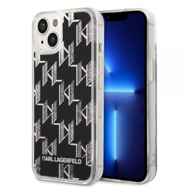 Karl Lagerfeld iPhone 14 Plus Skal Liquid Glitter Monogram Svart
