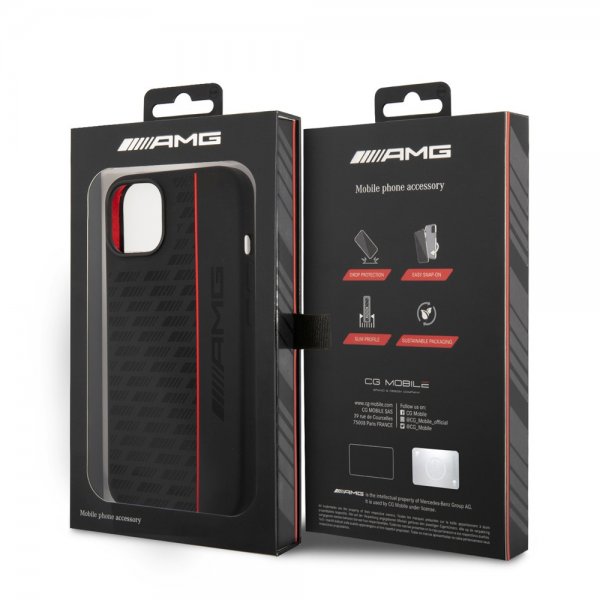 AMG iPhone 14 Plus Skal Liquid Silicone Carbon Pattern Svart