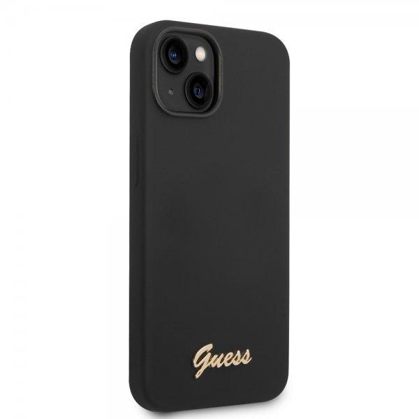 Guess iPhone 14 Plus Skal Liquid Silicone Metal Logo Svart