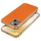 Sulada iPhone 14 Plus Skal Litchimönster Pläterad Kant Orange