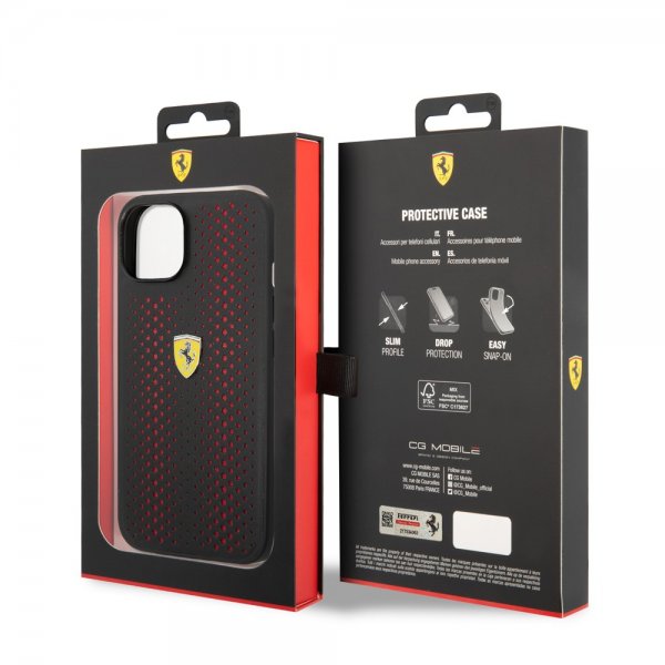 Ferrari iPhone 14 Plus Skal Logo Perforerad Röd