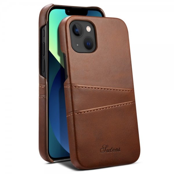 iPhone 14 Plus Skal med två Kortfack Brun