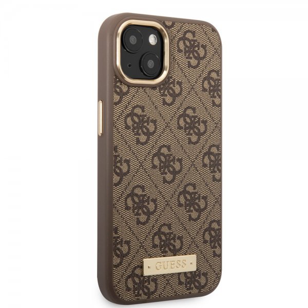 Guess iPhone 14 Plus Skal Metal Plate Logo MagSafe Brun