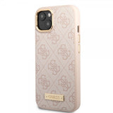 Guess iPhone 14 Plus Skal Metal Plate Logo MagSafe Rosa