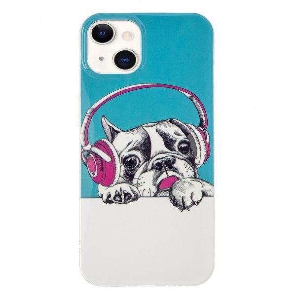 iPhone 14 Plus Skal Motiv Hund med Hörlurar