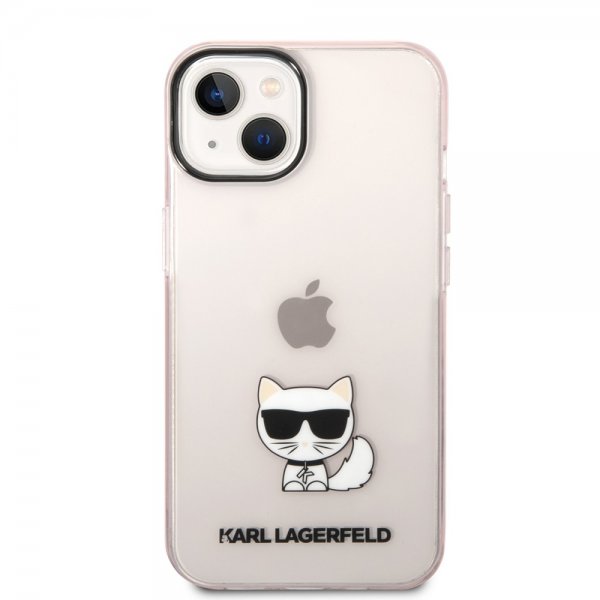Karl Lagerfeld iPhone 14 Plus Skal Printed Choupette Transparent Rosa