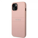 Guess iPhone 14 Plus Skal Saffiano Metal Logo Stripes Rosa