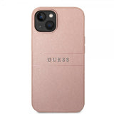 Guess iPhone 14 Plus Skal Saffiano Metal Logo Stripes Rosa