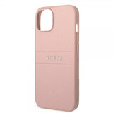 Guess iPhone 14 Plus Skal Saffiano Metal Logo Stripes Rosa