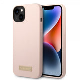 Guess iPhone 14 Plus Skal Silicone Metal Plate MagSafe Rosa