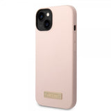 Guess iPhone 14 Plus Skal Silicone Metal Plate MagSafe Rosa