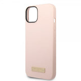 Guess iPhone 14 Plus Skal Silicone Metal Plate MagSafe Rosa