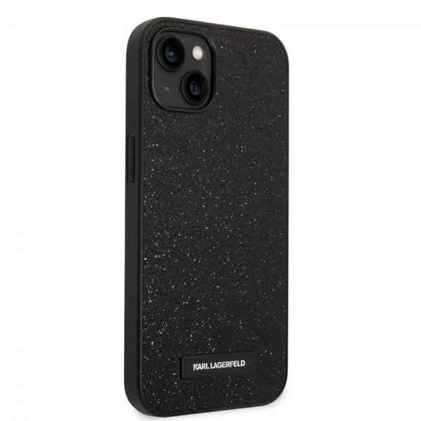 Karl Lagerfeld iPhone 14 Plus Skal Solid Glitter Plaque Logo Svart