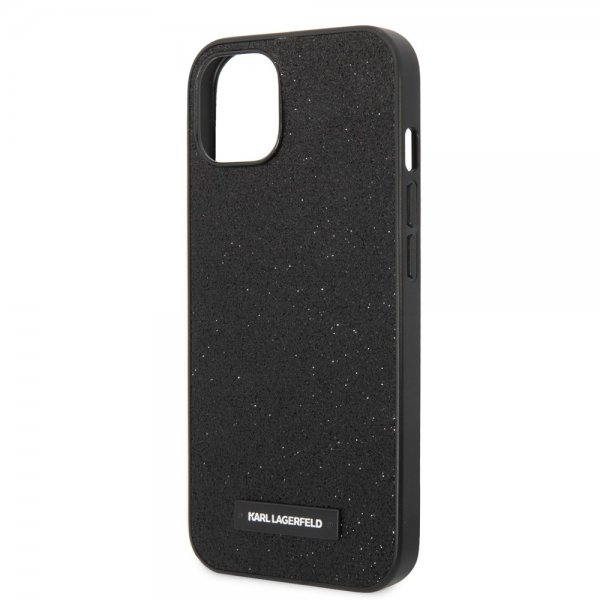 Karl Lagerfeld iPhone 14 Plus Skal Solid Glitter Plaque Logo Svart