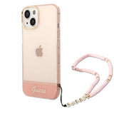 Guess iPhone 14 Plus Skal Translucent with Strap Rosa