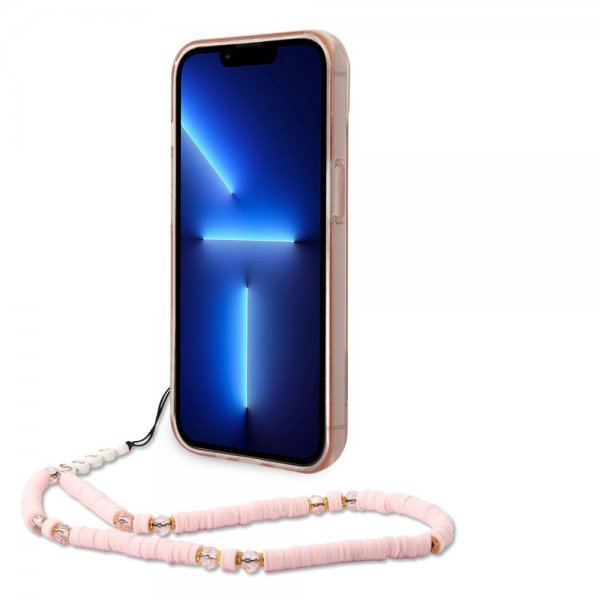 Guess iPhone 14 Plus Skal Translucent with Strap Rosa
