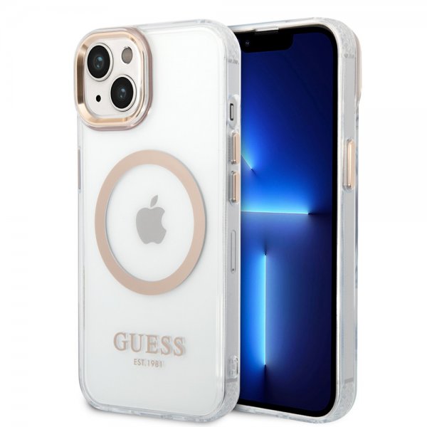 Guess iPhone 14 Plus Skal Transparent MagSafe Guld Transparent