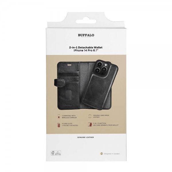 Buffalo iPhone 14 Pro Fodral 2-in-1 Detachable Wallet Svart