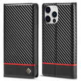 Lc.Imeeke iPhone 14 Pro Fodral Kolfibertextur Röd Stripe Horizontal