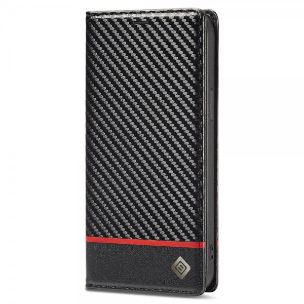 Lc.Imeeke iPhone 14 Pro Fodral Kolfibertextur Röd Stripe Horizontal