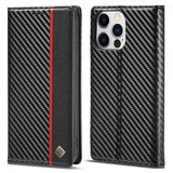 Lc.Imeeke iPhone 14 Pro Fodral Kolfibertextur Röd Stripe Vertical