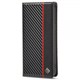 Lc.Imeeke iPhone 14 Pro Fodral Kolfibertextur Röd Stripe Vertical