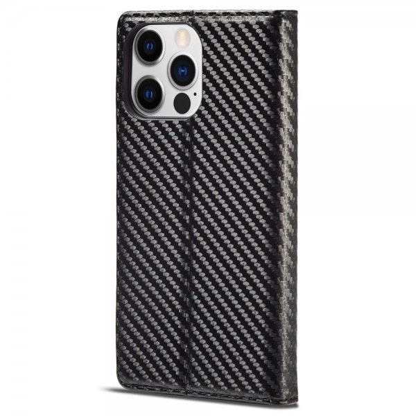 Lc.Imeeke iPhone 14 Pro Fodral Kolfibertextur Röd Stripe Vertical