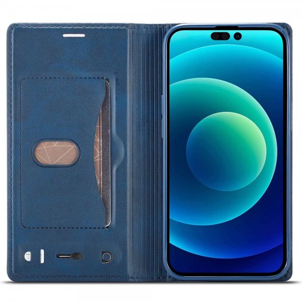 Lc.Imeeke iPhone 14 Pro Fodral Kortfack Utsida Blå