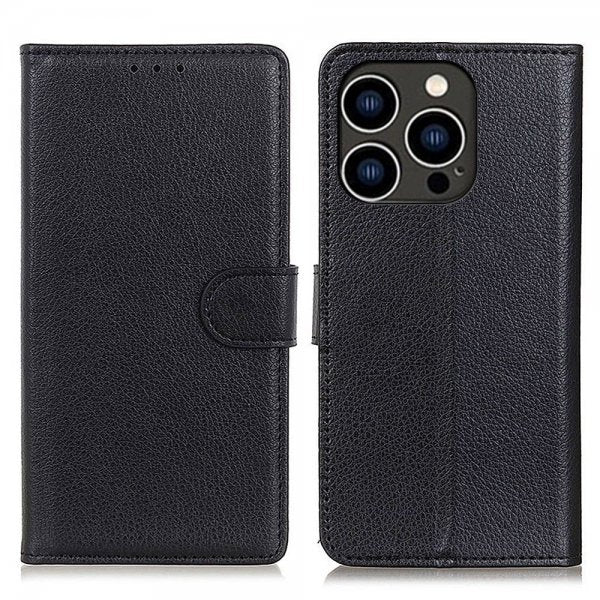 iPhone 14 Pro Fodral Litchi Svart