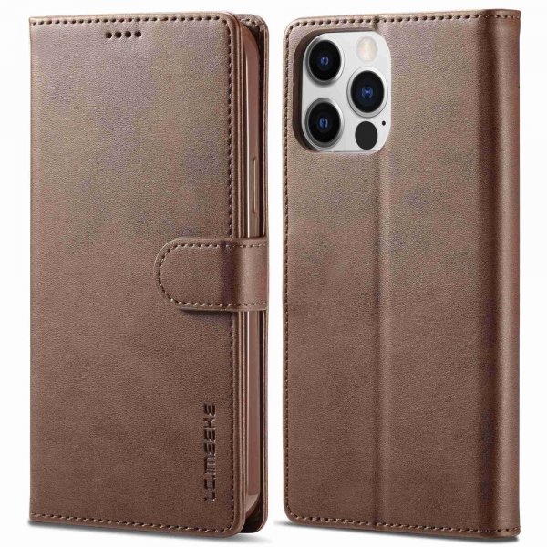 Lc.Imeeke iPhone 14 Pro Fodral med Kortfack Stativfunktion Mörkbrun