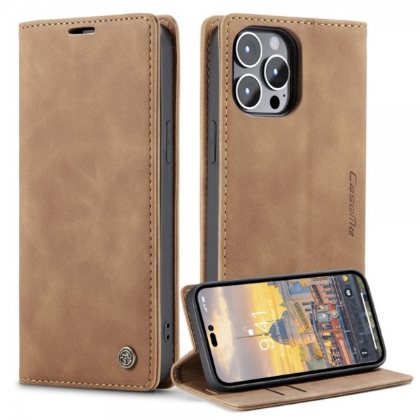 CaseMe iPhone 14 Pro Fodral Retro Flip Brun