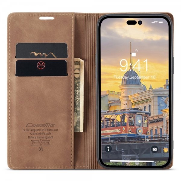 CaseMe iPhone 14 Pro Fodral Retro Flip Brun