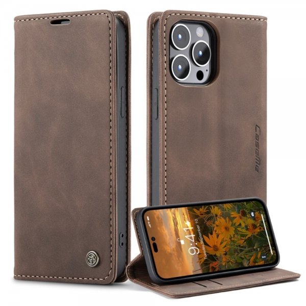 CaseMe iPhone 14 Pro Fodral Retro Flip Kaffe