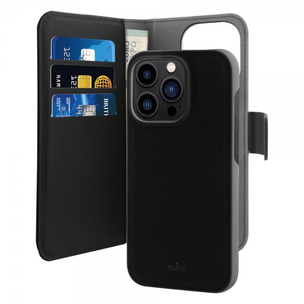Puro iPhone 14 Pro Fodral Wallet Detachable 2 in 1 Svart